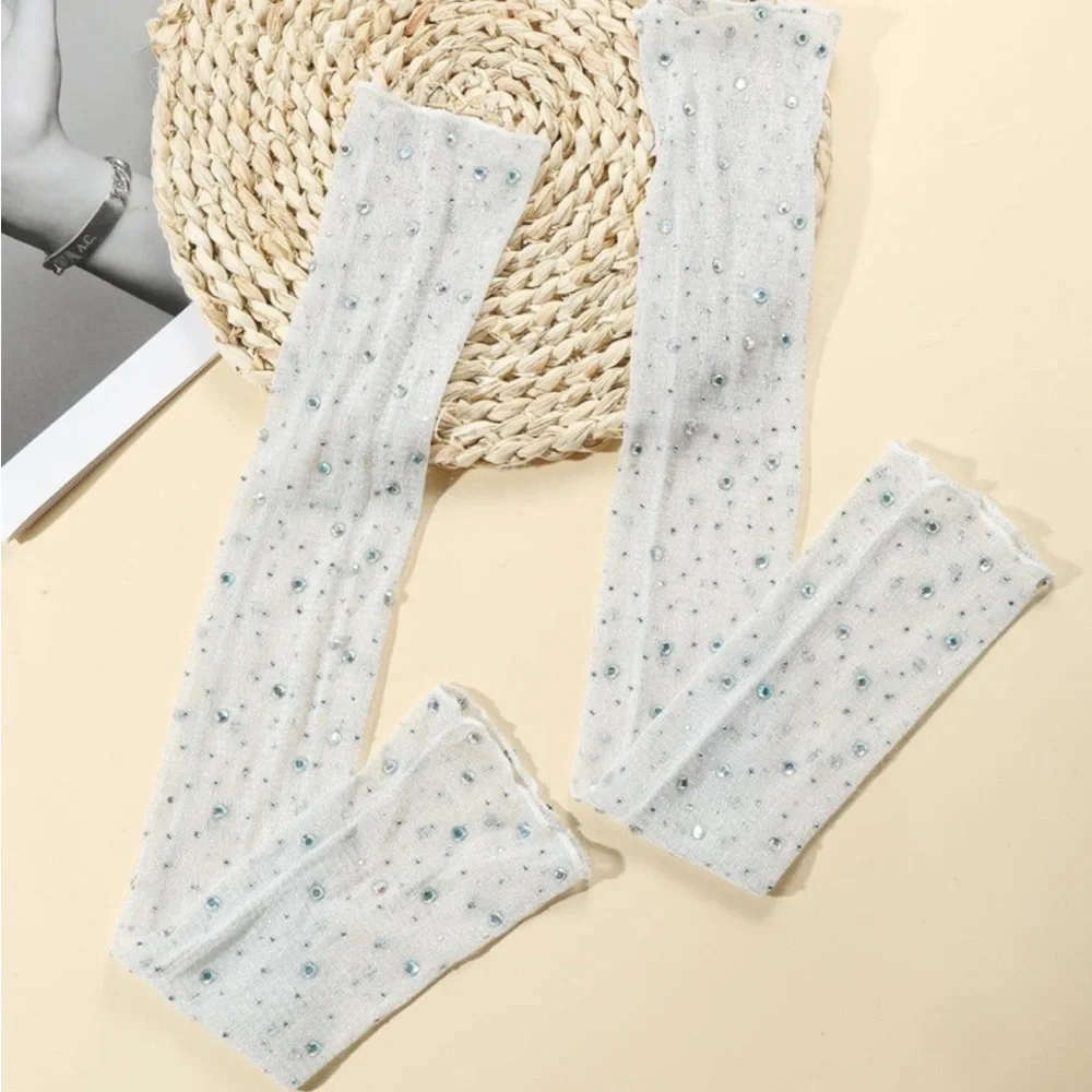 1pair Women Rhinestone Decor Fashion Arm Sleeves For Daily Life